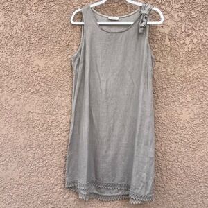 Bellambia Italian Linen Lace Trim Bow Detail Shift Dress Sleeveless Size Medium